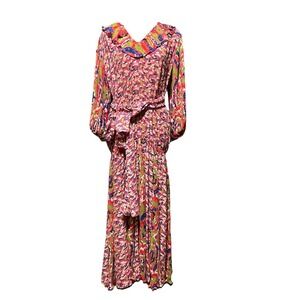 Diane‎ Freis Vintage 80s Sequin Floral Ruffle Georgette Dress Large Vintage